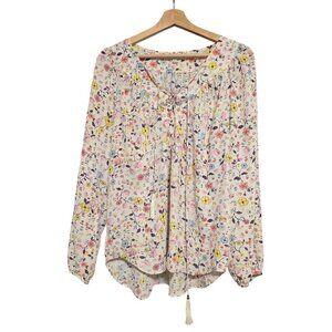 Lex & Madison Womens Medium Floral Peasant Blouse Cottagecore Tassel Tie Boho